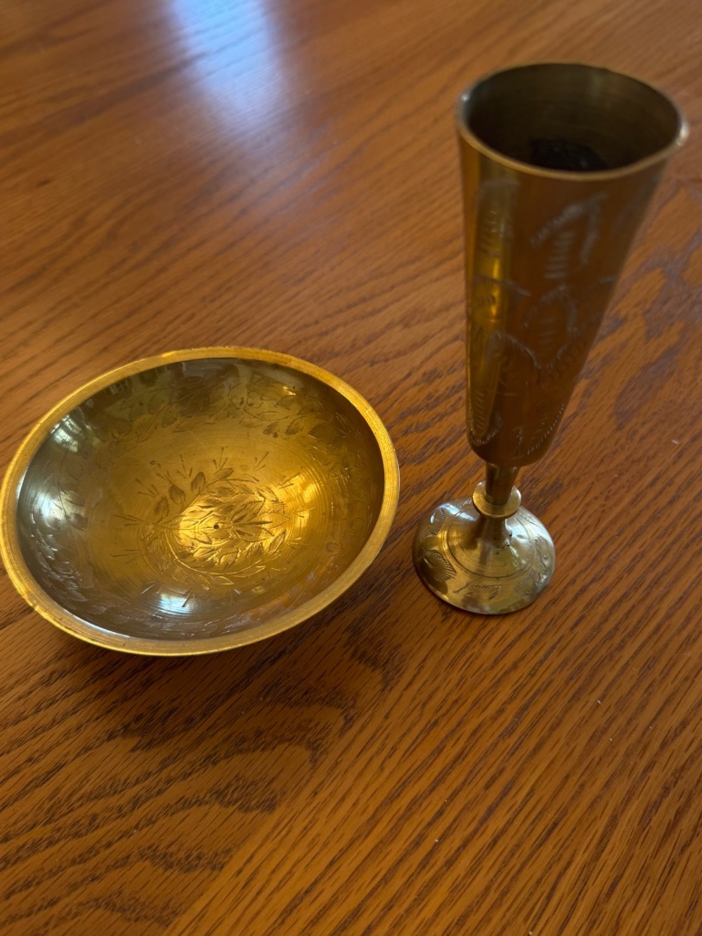 Vintage Brass Decor Set | Bud Vase + Trinket Dish | Boho Home Styling - Picture 2 of 11